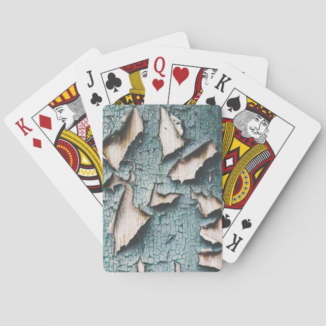 Rustic old light blue green peeling paint wood playing cards (Back)
