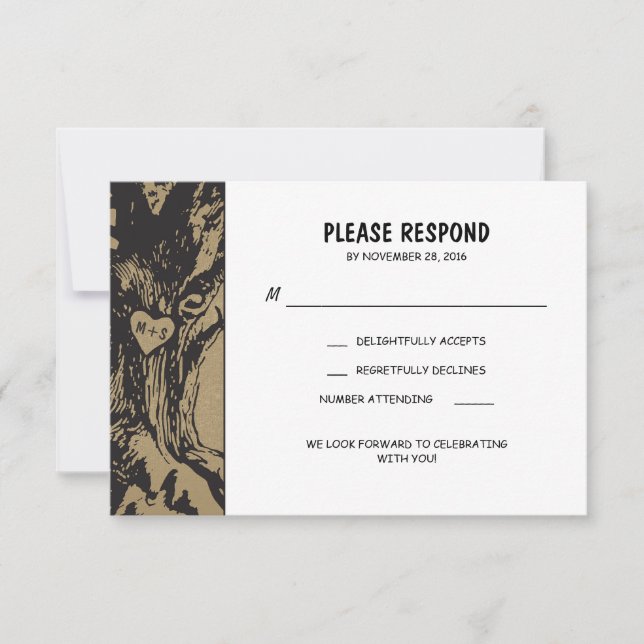 Rustic old oak tree wedding RSVP Card (Front)