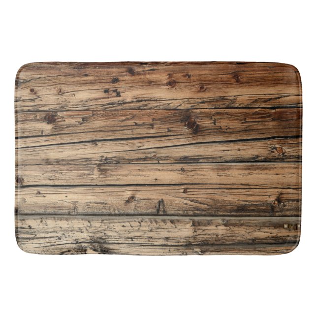 Rustic old oak wood wagon boards bath mat (Front)