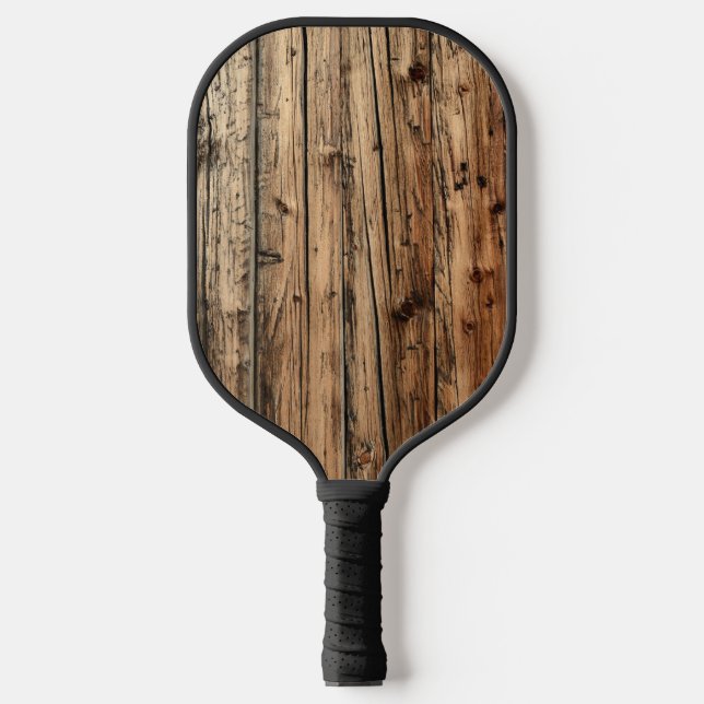 Rustic old oak wood wagon boards pickleball paddle (Front)