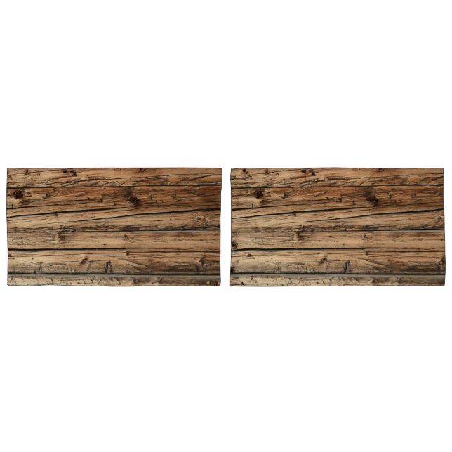 Rustic old oak wood wagon boards pillowcase (Front-Set)