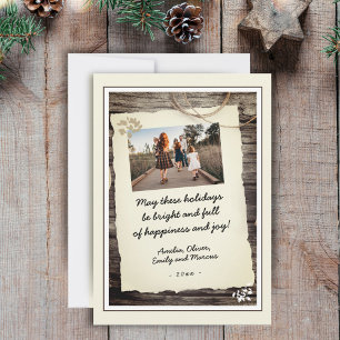 Rustic Old Paper Hand-drawn Script Photo Holiday C Card