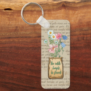 Rustic old paper text based Floral Country cool Key Ring