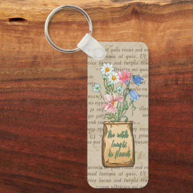 Rustic old paper text based Floral Country cool Key Ring (Front)