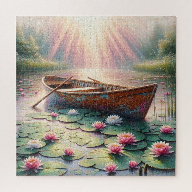 Rustic Old Rowboat In Water Lilies Jigsaw Puzzle (Vertical)