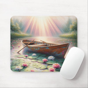 Rustic Old Rowboat In Water Lilies Mouse Pad