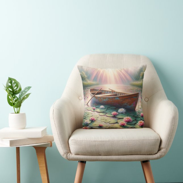 Rustic Old Rowboat In Water Lilys Cushion (Chair)
