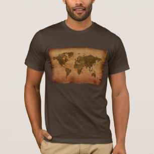 Rustic Old-style World Map on Parchment background T-Shirt