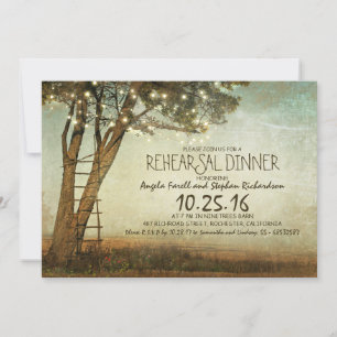 Rustic old tree & string lights rehearsal dinner invitation