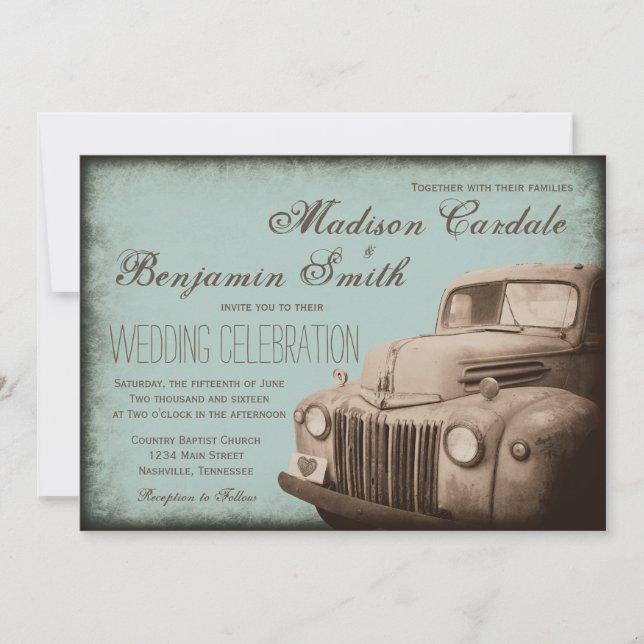 Rustic Old Truck Vintage Country Wedding Invites (Front)