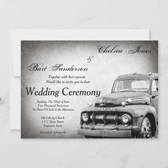 Rustic Old Truck Wedding Invitations (Front)