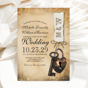 Rustic Old Vintage Goth Skeleton Key Wedding Invitation
