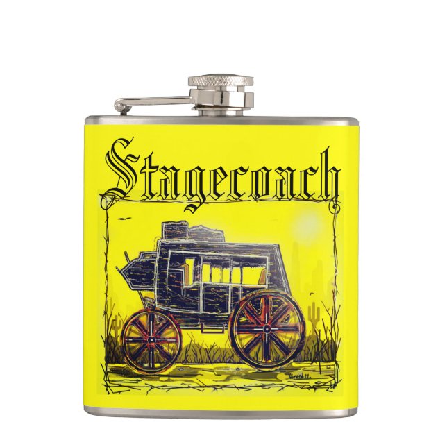 Rustic Old Western Stagecoach Hip Flask (Front)