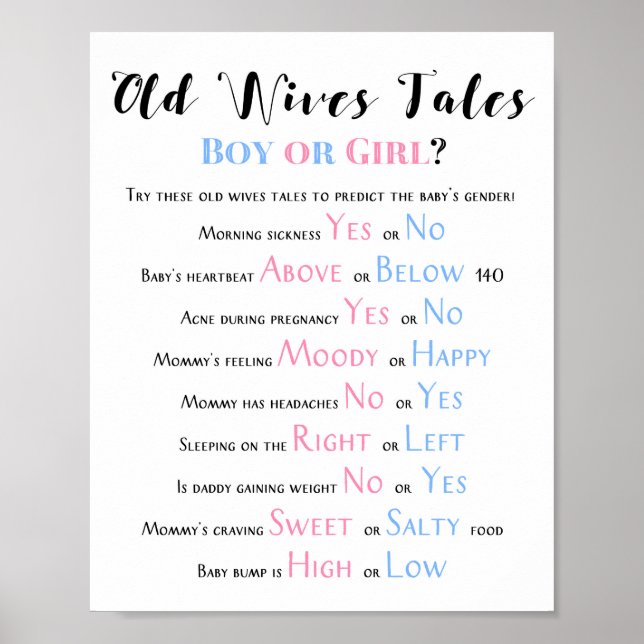 Rustic Old Wives Tales Baby Shower Gender Reveal Poster (Front)