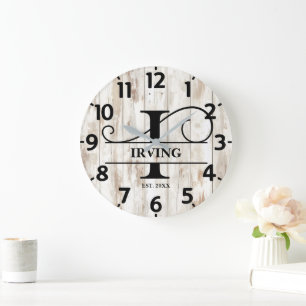 Rustic Old Wood I Monogram Large Clock