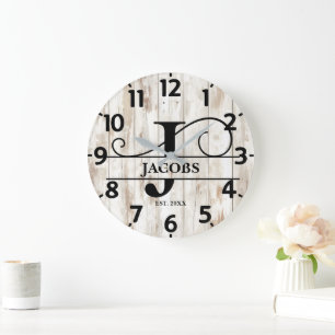 Rustic Old Wood J Monogram Large Clock