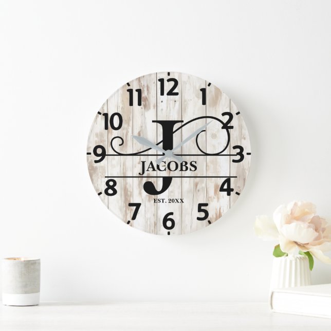Rustic Old Wood J Monogram Large Clock (Home)
