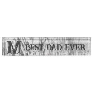 Rustic Old Wood Photo Best Dad Ever Initial Grey Nameplate
