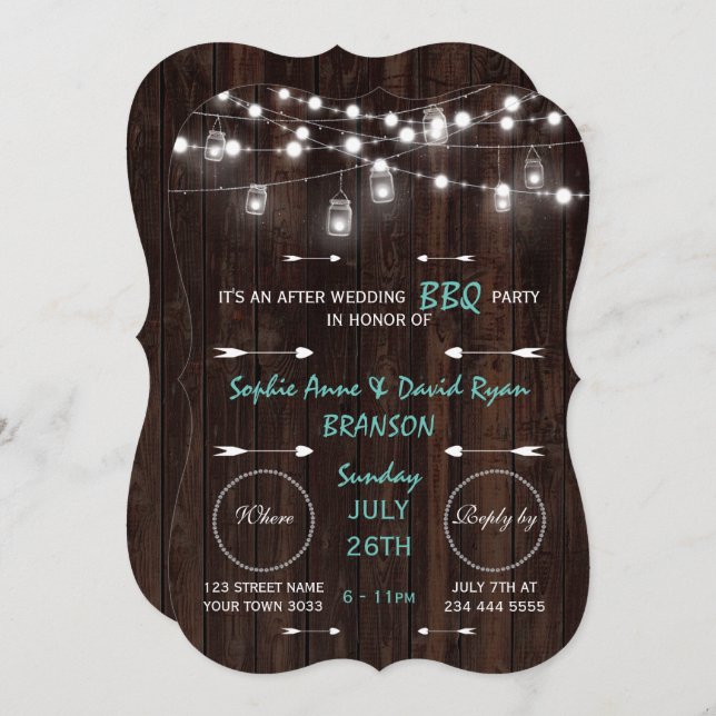 Rustic Old Wood String Lights After Wedding BBQ Invitation (Front/Back)