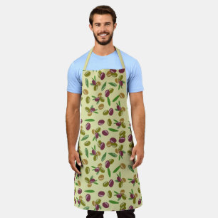 Rustic Olive and Olive Leaves Pattern Apron