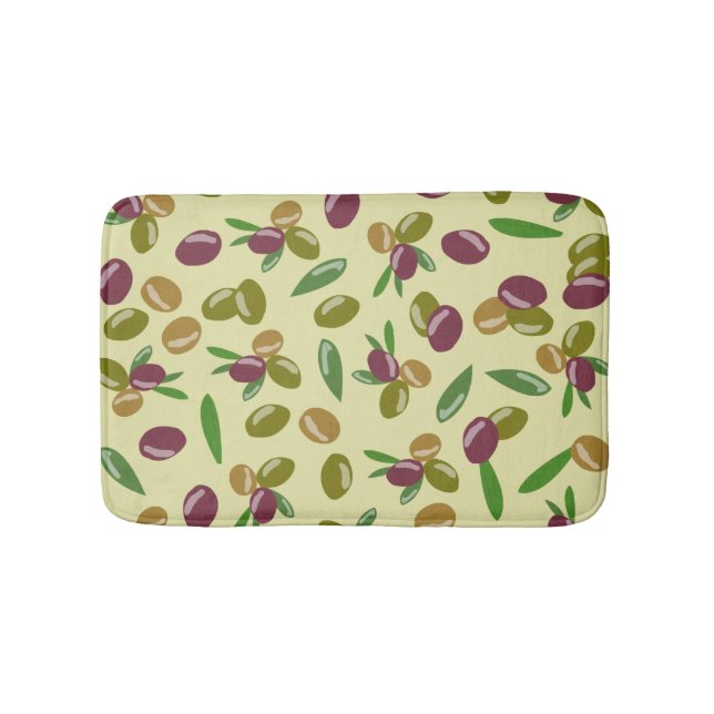Rustic Olive and Olive Leaves Pattern Bath Mat (Front)