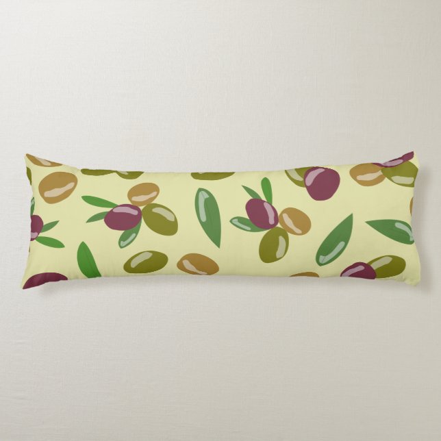 Rustic Olive and Olive Leaves Pattern Body Cushion (Front)