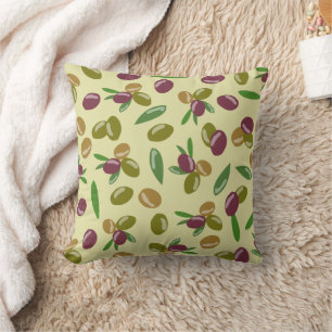 Rustic Olive and Olive Leaves Pattern Cushion