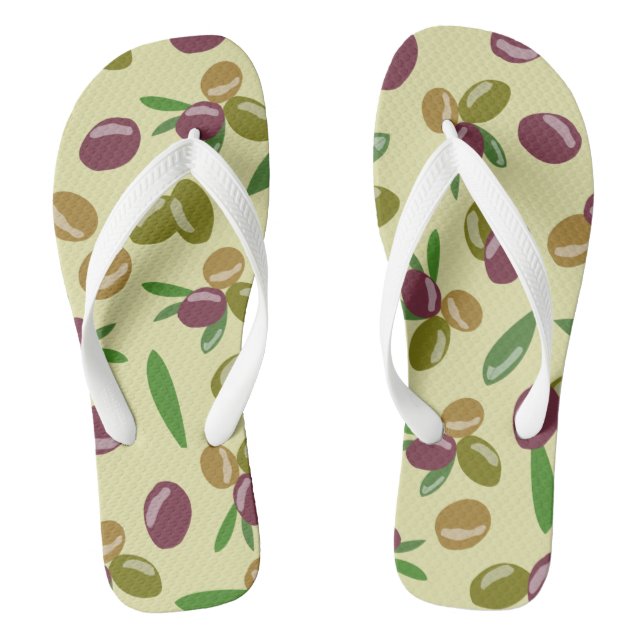 Rustic Olive and Olive Leaves Pattern Jandals (Footbed)