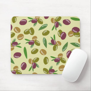 Rustic Olive and Olive Leaves Pattern Mouse Pad