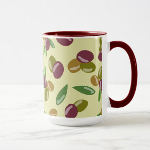 Rustic Olive and Olive Leaves Pattern Mug