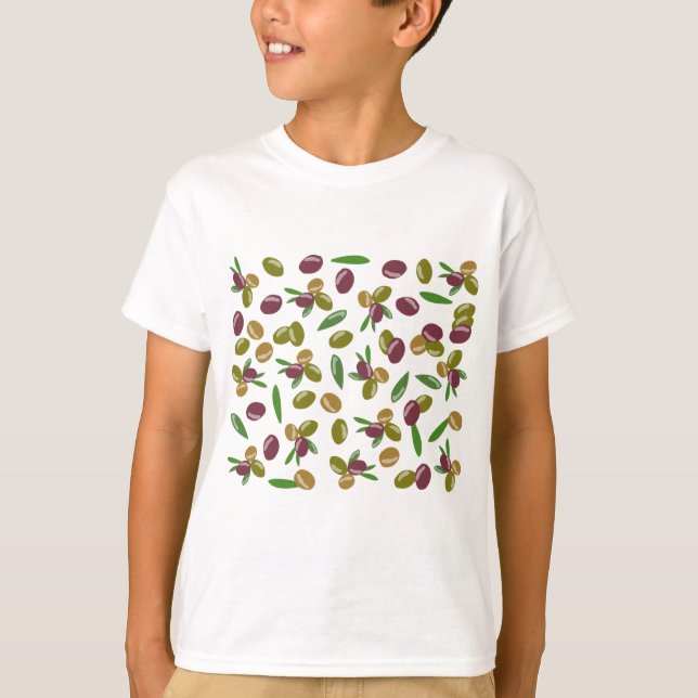 Rustic Olive and Olive Leaves Pattern T-Shirt (Front)