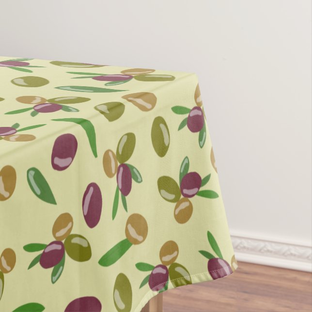 Rustic Olive and Olive Leaves Pattern Tablecloth (In Situ)