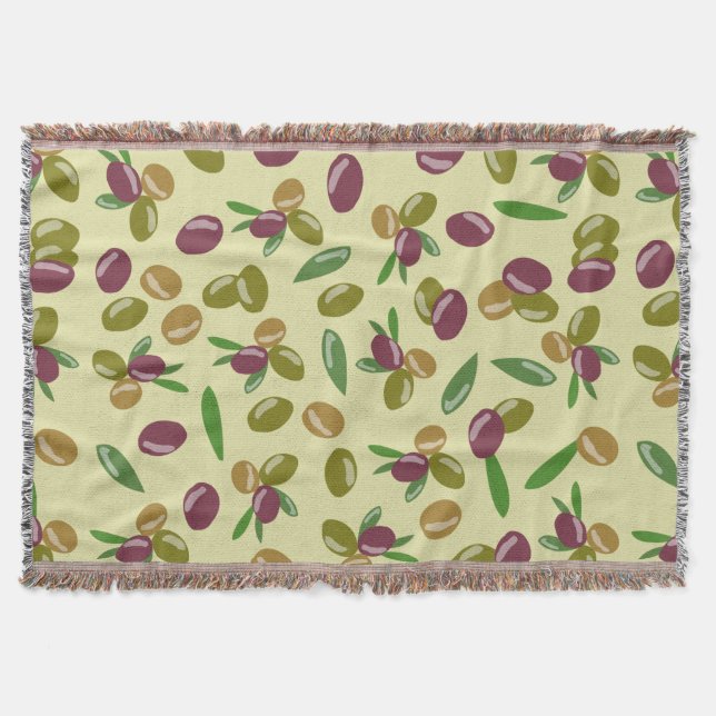 Rustic Olive and Olive Leaves Pattern Throw Blanket (Front)