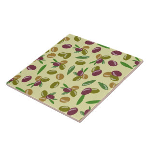 Rustic Olive and Olive Leaves Pattern Tile