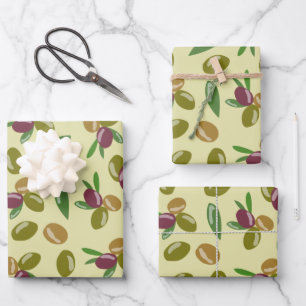Rustic Olive and Olive Leaves Pattern Wrapping Paper Sheet