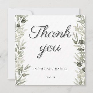 Rustic Olive Branch and Floral Wedding Thank You Card