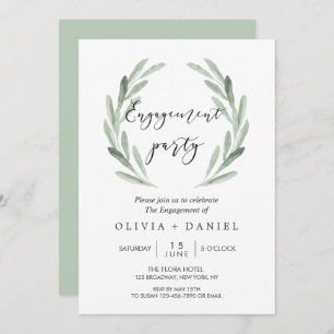 Rustic Olive Branch Wreath Engagement Party Invitation