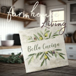 Rustic Olive & Branches Bella Cucina Tile<br><div class="desc">Bella Cucina Rustic watercolor olive bouquet of branches & leaves.   Mix & match with other tiles in this same coordinating theme to create your perfect look.   100% customer satisfaction with "Zazzle" every day.</div>