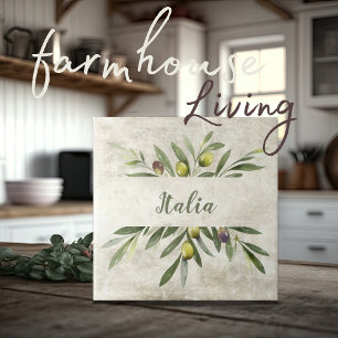 Rustic Olive & Branches Italia Script Tile