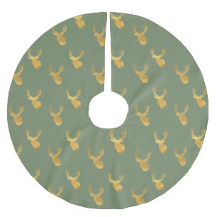 Rustic Olive Green Gold Deer Christmas Brushed Polyester Tree Skirt