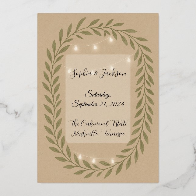 Rustic Olive Green Wedding Invitation with String  (Front)