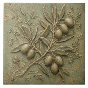 Rustic Olive Grove Botanical Faux Relief Tile