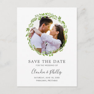 Rustic Olive Leaf Wreath Photo Save the Date Announcement Postcard