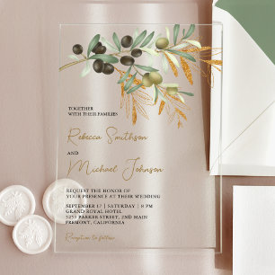 Rustic Olive Leaves Wedding Acrylic Invitations