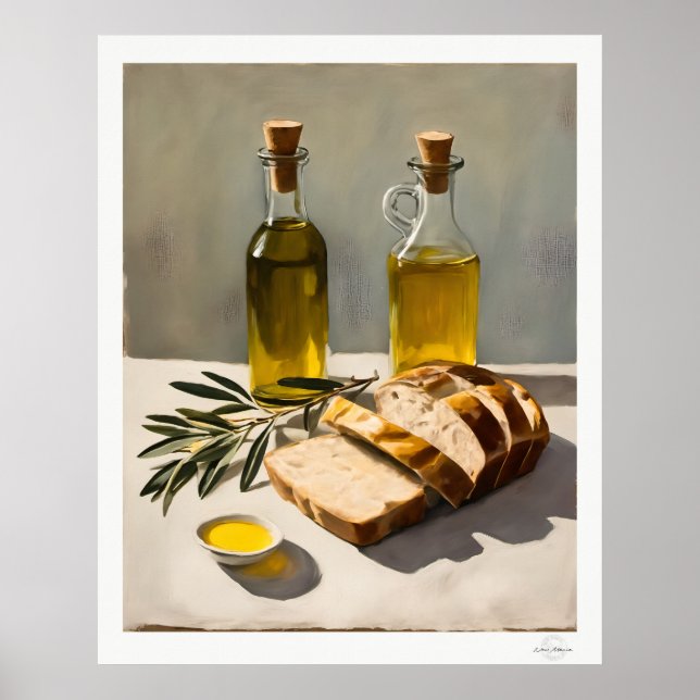 Rustic Olive Oil and Bread Kitchen Poster (Front)