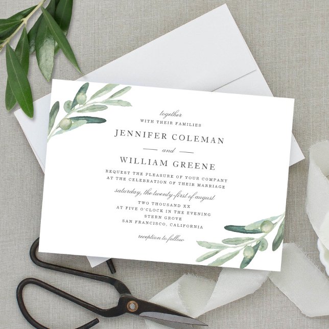 Rustic Olive Tree Watercolor Botanicals Wedding Invitation (Creator Uploaded)