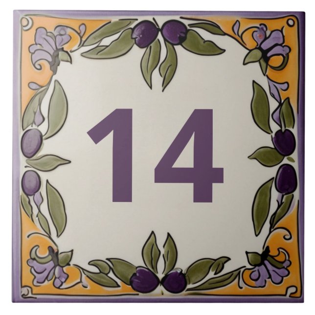 Rustic Olives Custom House Number Plaque Sign Tile (Front)