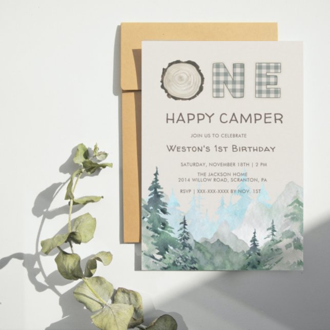 Rustic One Happy Camper Birthday Invitation (Creator Uploaded)