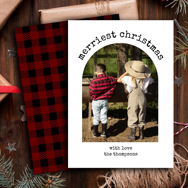 Rustic One Photo Minimalist Simple Arch Christmas Holiday Card (Creator Uploaded)