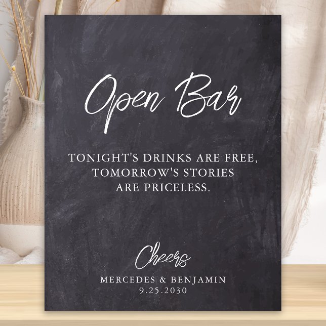 Rustic Open Bar Chalkboard Personalised Wedding Poster (Creator Uploaded)